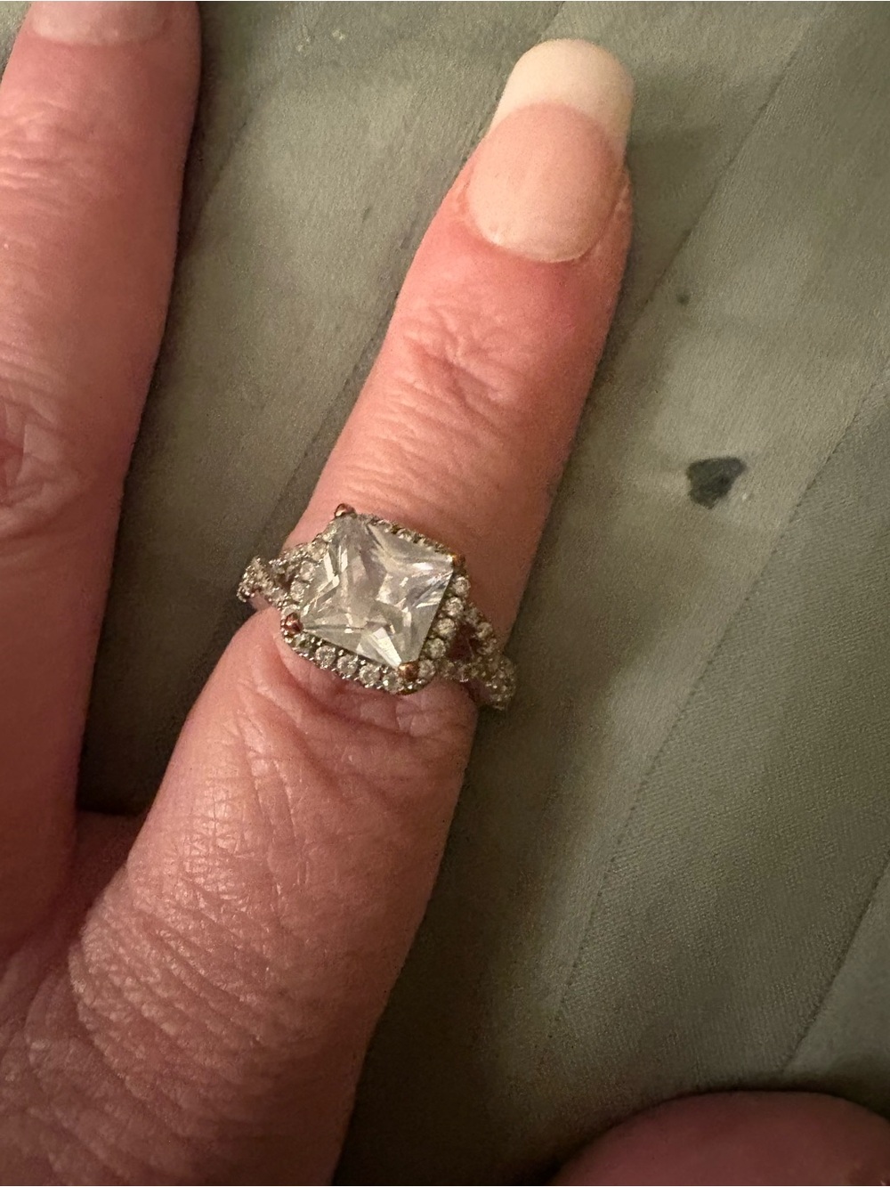 Classic Square-Cut Cubic Zirconia Halo Ring in Silver